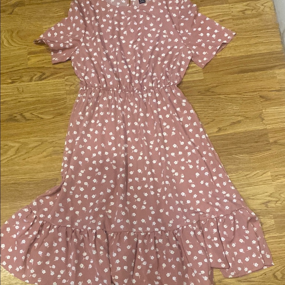 SHEIN Pink Ruffled Tiered Sundress